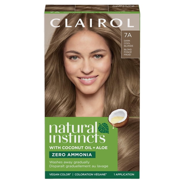 Clairol Natural Instincts Coloration Capillaire Demi-Permanente, Teinture Capillaire Végane, Faite avec de l'Huile de Noix de Coco et de l'Aloès vera - Boîte de Produit Centrée pour l'Avant Indiquant la Marque et le Titre, Énumère l'Huile de Noix de Coco et l'Aloès vera, Formule Conditionnante Demi-Permanente Qui Mélange les Gris et Rehausse l'Éclat Lustré; Souvent Utilisée pour Tonifier la Brillance sur les Mèches.