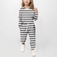 thumbnail image 2 of Plebaso Ensemble 2 Pcs pour Garçons Tenues Rayées pour Filles Hauts à Manches Longues à Col Ras du Cou Joggers Vêtements Décontractés pour Enfants Ensemble, 2 of 5