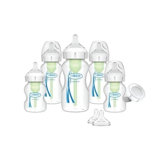 Dr. Brown's Anti-Colic Options+ Wide-Neck Baby Bottle Newborn Feeding Set with Baby Bottle Travel Caps