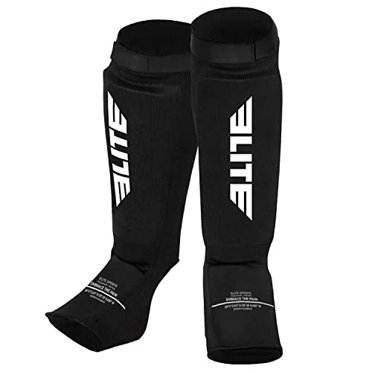 Elite Sports Protège-Tibias de Muay-Thaï MMA Kickboxing, Protège-Cou de Pied Sparring Protection des Jambes Tibias Coussinets de Kick pour Enfants et Adultes (L-TG)