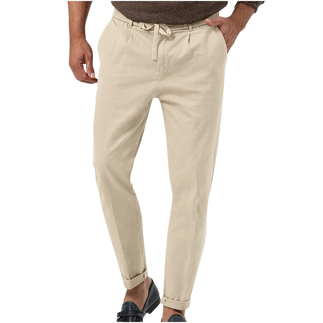 Birdeem Mens Pants Mens Fashion Drawstring Elastic Waist Solid Color Casual Length Pants
