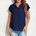 thumbnail image 4 of Hauts pour Femmes Décontractés d'Été à Manches Courtes Légers de Couleur Unie Tendance T-Shirts Courts Dames à Col Rond Blouses (Grand, Marine), 4 of 7