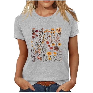 Liquidation d'Économies! BEFOKA Hauts pour Femmes Grande Taille en Liquidation, Blouse T-shirt d'Été Décontractée pour Femmes, T-shirt Imprimé à Col Rond à Manches Courtes pour Femmes, Haut à Manches Courtes à Col Rond