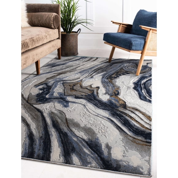 LaDole Rugs 5x7 ft Modern Premium Area Rug | Abstract Carpet For Bedroom, Living Room, Kitchen, Home Office, Indoor Floor Décor | Blue Grey