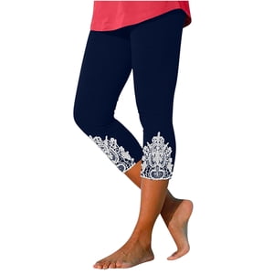 QATAINLAV Leggings Capri pour les femmes, Summer Lace Patchwork Femmes entraînement Yoga Legging 2024 Tummy Control High Waisted Croped Leggings Éclairage Vente Marine XL