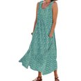 thumbnail image 1 of MAWCLOS Robes Évasées pour Femmes Col Rond Été Plage Robe d'Été Sans Manches Longue Robe Maxi Hawaïenne Vacances Imprimé Floral Vert 4TG, 1 of 2