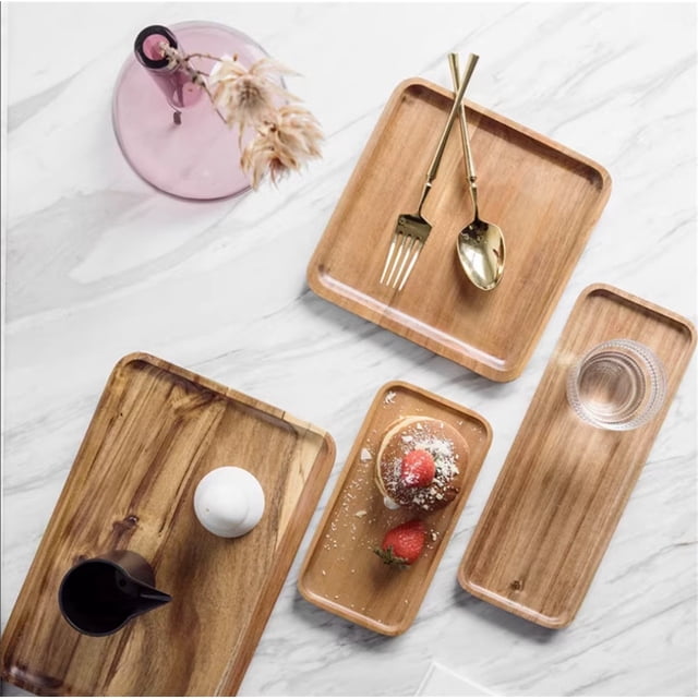 Oleegame 1PC Placemat Wood Serving Tray Durable Dishwasher Rectangular Party Plates Household Tableware