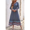 thumbnail image 2 of Robe Maxi à Manches Longues pour Femmes - Col en V, Décontractée, Boutonnée, Bohème, à Imprimé Floral, Automne, Longues Robes, 2 of 6