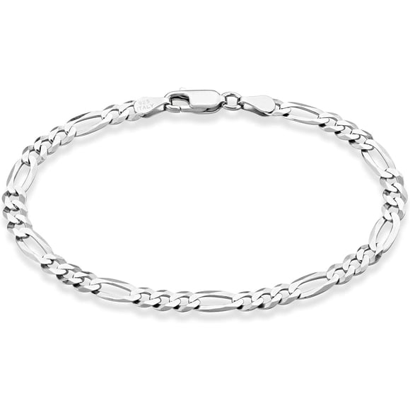 Solid 925 Sterling Silver Italian 5mm Diamond-Cut Figaro Chain Bracelet for Women Men, 6.5”, 7”, 7.5”, 8", 9"