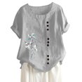 thumbnail image 3 of Birdeem Womens Fashion Summer Round Neck Leisure Short Sleeve Printed Buttons Tops, 3 of 7