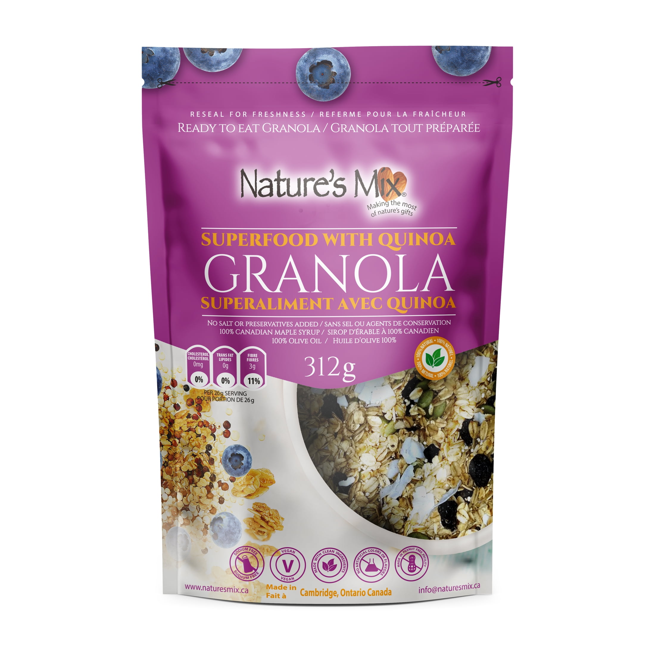 Nature's Mix Granola au Quinoa et aux Bleuets, Sac Refermable, 312 g