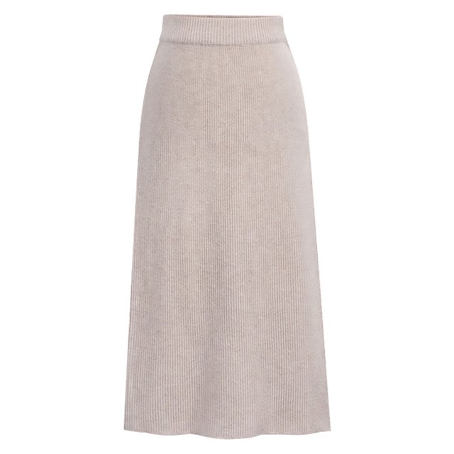 Innerwin Jupe Midi Tricotée Taille Haute pour Femme, Rose Abricot, 2TG
