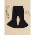 thumbnail image 2 of Kmbangi Kids Girl Flare Pants Solid Color Ribbed Elastic Bell Bottoms Trousers Bow Ruffle Pants for Toddler Baby, 2 of 8