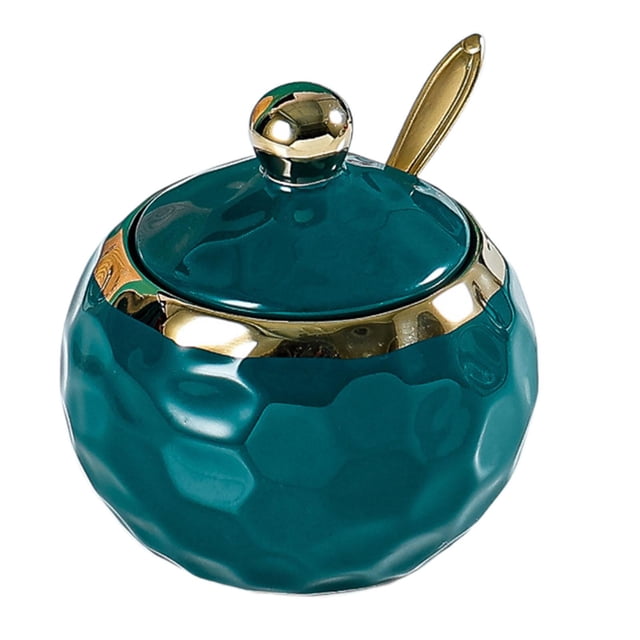Wweixi Porcelain Sugar Bowl Ceramic Condiment Pot for Square Countertop Restaurant Kitchen Green Dark Green Round