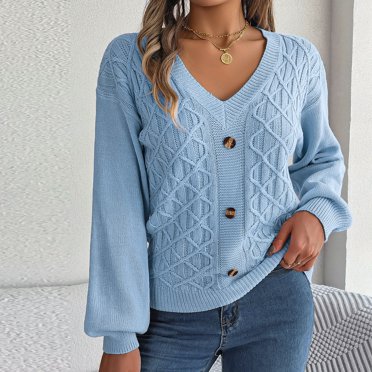 zanvin Chandails pour Femmes, Mode Femmes Décontractée à Boutons Manches Longues Col en V Gardant au Chaud Chandail de Sortie, Gris, m