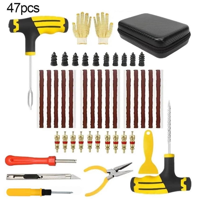 SharkTRUE Universal Tire Repair Kit Emergency Puncture Plug Tool Set Tire Strips Stiring Glue Repair Tool Kit