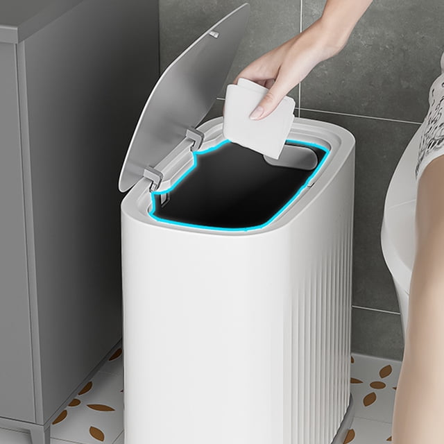 Odor-Blocking Trash Can with Lid | Large Capacity Square Bathroom & Living Room Garbage Bin | White Plastic Thickened Design | 12.4x10.83x7.09 Inches