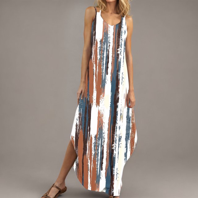 Ovzne Robes pour Femmes Robe de Plage Robes d'Été pour Femmes Robe Unie Sans Manches à Col en V Robes Décontractées Longues Robes Robe pour Femmes Liquidation