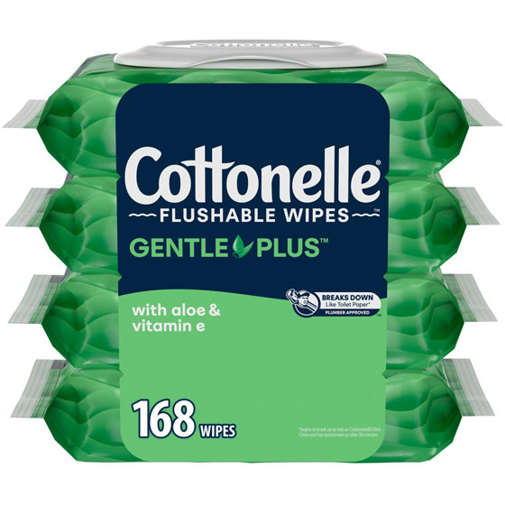 Lingettes Jetables, Aloe & Vitamine E, 4 Paquets, 168 Lingettes au Total