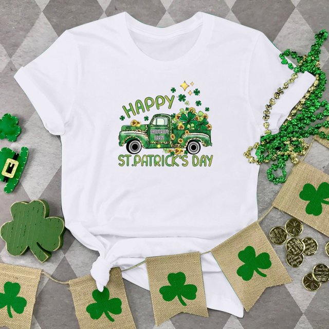 T-shirts de la Saint-Patrick pour Femmes Mode Col Rond Imprimé Manches Courtes T-shirt Décontracté Ample Hauts Saint-Patrick