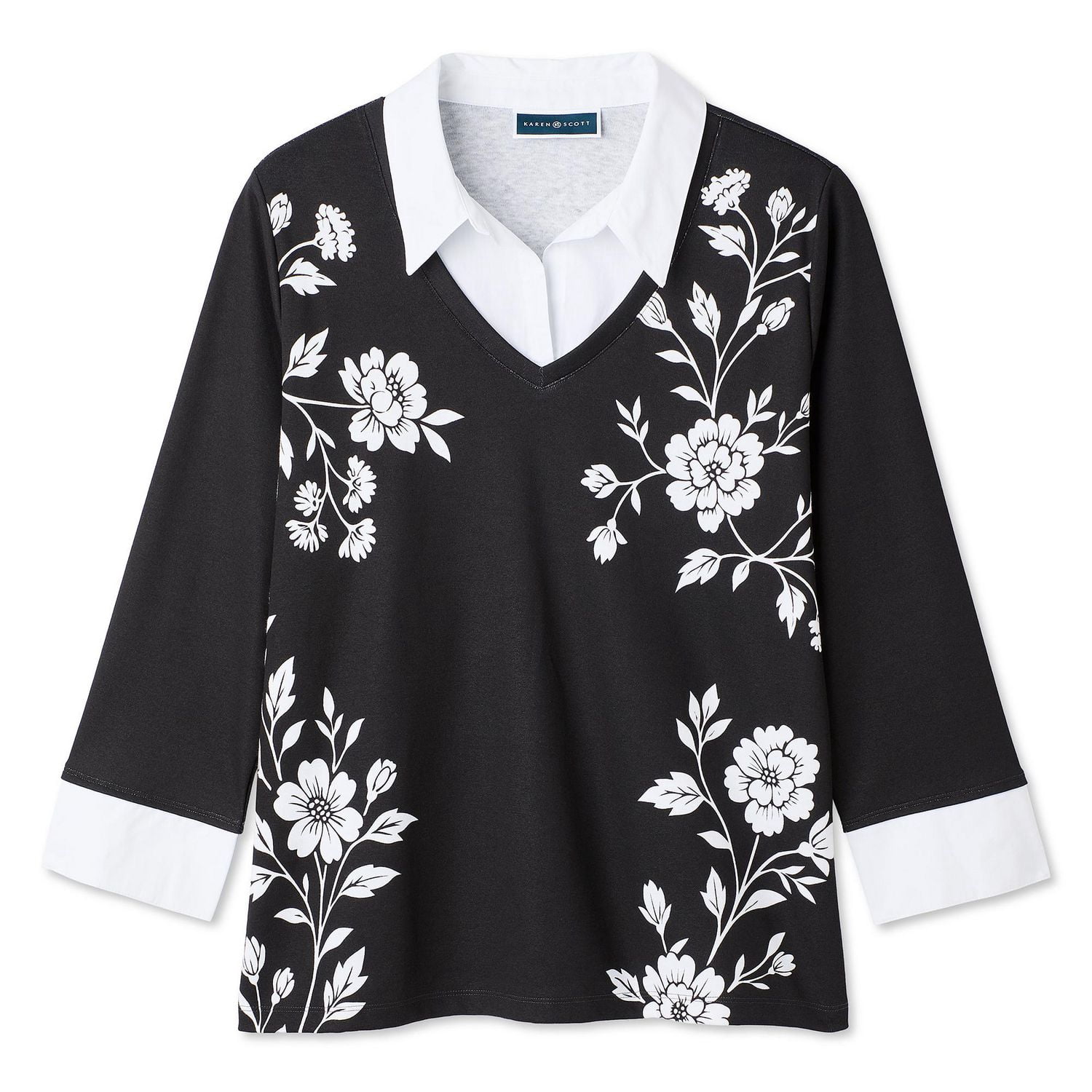 Karen Scott Women's Plus Collared V-Neck Top