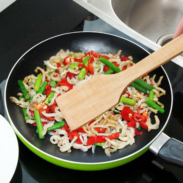 Oleegame 1PC Kitchen Utensils Set Non Lacquerless Wood Shovel Non Stick Pot Must Take Spatula Cooking Shovel BBQ Cleaning Tools Wooden Wood Shovel BBQ Wooden Shovel Yellow