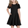 thumbnail image 2 of NTACZA Robes Filles Manches Courtes Midi Décontractées Robes T-Shirt Amples Fluides Robe de Plage pour Ado 5 Ans, 2 of 7
