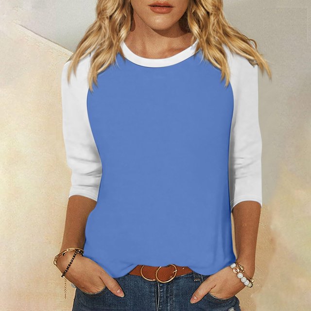 UPPADA Chandails à Manches 3/4 pour Femmes Mode Tendance Hauts Décontractés Col Rond Chandail Ample Confortable Doux Blouses Grande Taille Coupe Ample T-Shirts Décontractés Vêtements au Coude Chandails à Manches 3/4 pour Femmes Économie