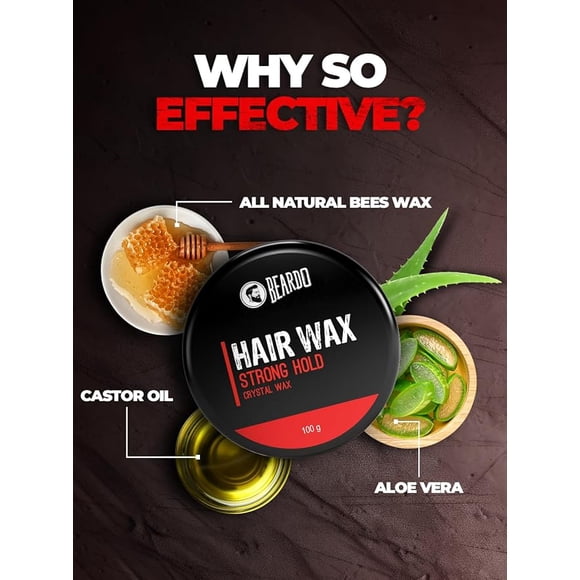 Beardo Stronghold Hair Wax For Men, 100 gm | Crystal Hair Wax with Aloe Vera & Castor Oil | Hair Wax Men | Hair Styling Wax for Glossy Finish & Shine | Strong Hold Hair Wax