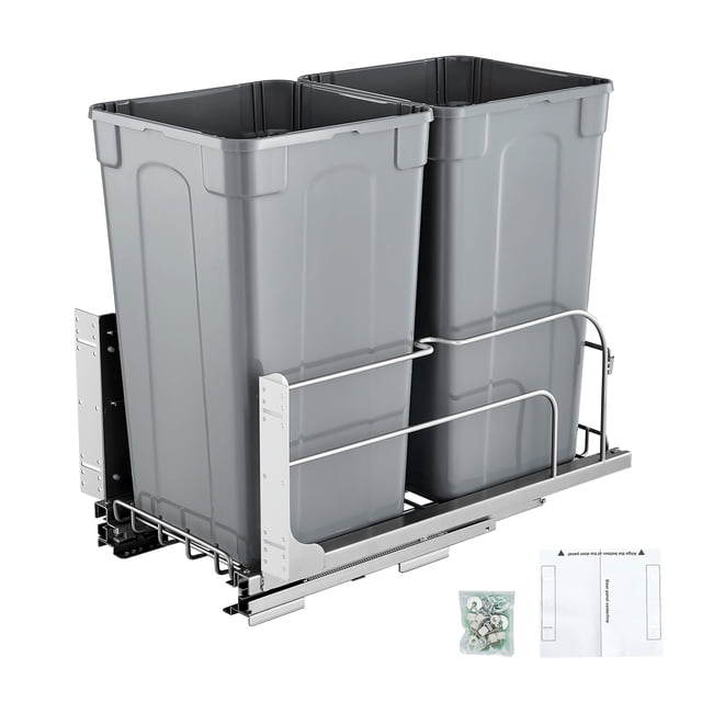 VEVOR Double Pullout Waste Container Kitchen Trash Can with Soft Close Grey 27QTx2