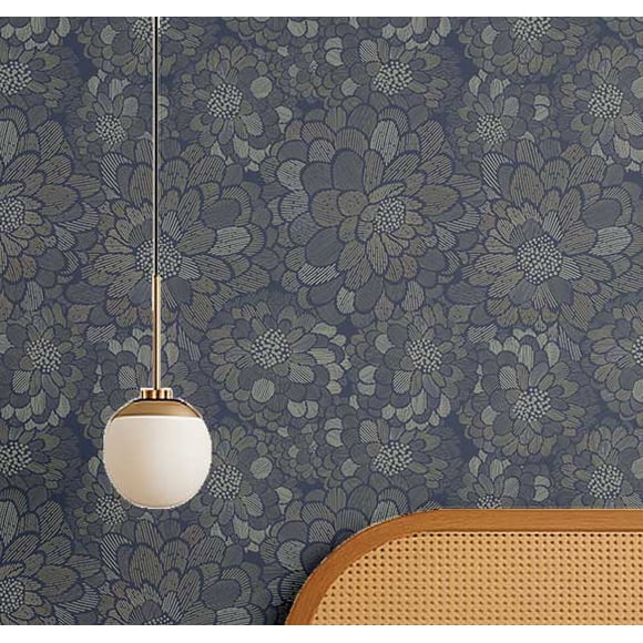S4Sassy Peel and Stick Wall Covering, Chic Floral Print Removable Walls Wrap - Blue Instant Wall Makeover Walls Mural for Bathroom, Laundry Room - Self-Adhesive Wallpaper Vinyl - 25"x120"