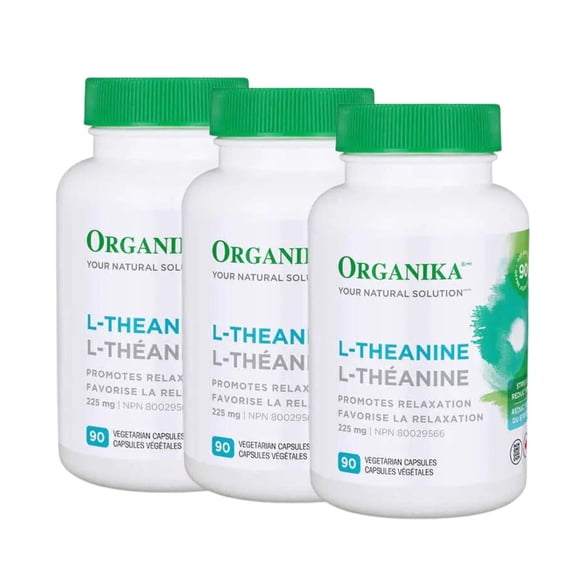Organika L-Théanine 225 mg Capsules Végétariennes - 90 Unités, Lot de 3 / Soutien à la Relaxation et à la Concentration