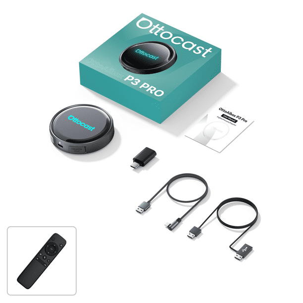 Ottocast P3 Pro AI Box with Bluetooth Remote, CarPlay TV Box for