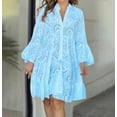thumbnail image 1 of Jienlioq Robe Femme Liquidation Mode Femme Col en V Uni Broderie Patchwork Dentelle Bouton Robe Manches Longues, 1 of 7