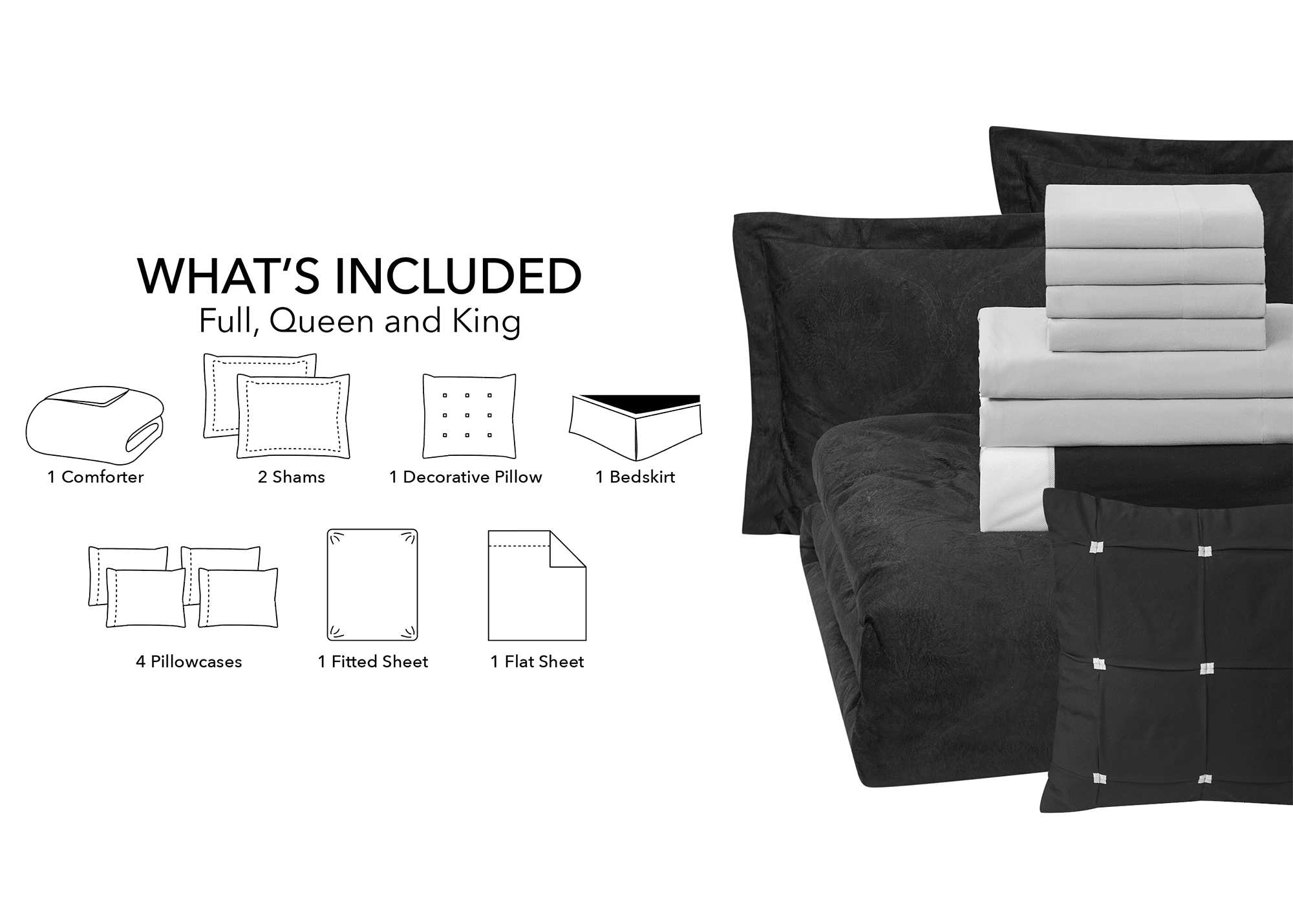 Mainstays 11-Piece Bed in a Bag Comforter Set with Sheets, Black Velvet, Queen