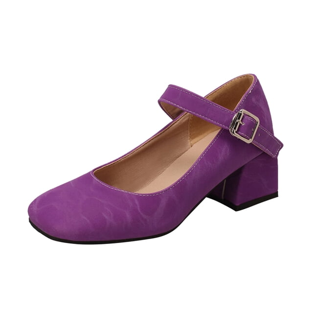 Kcodviy Chaussures Habillées en Cuir pour Femmes, Couleur Unie, Boucle, Bout Rond, Talons Épais en Cuir, Chaussures à Talons Hauts