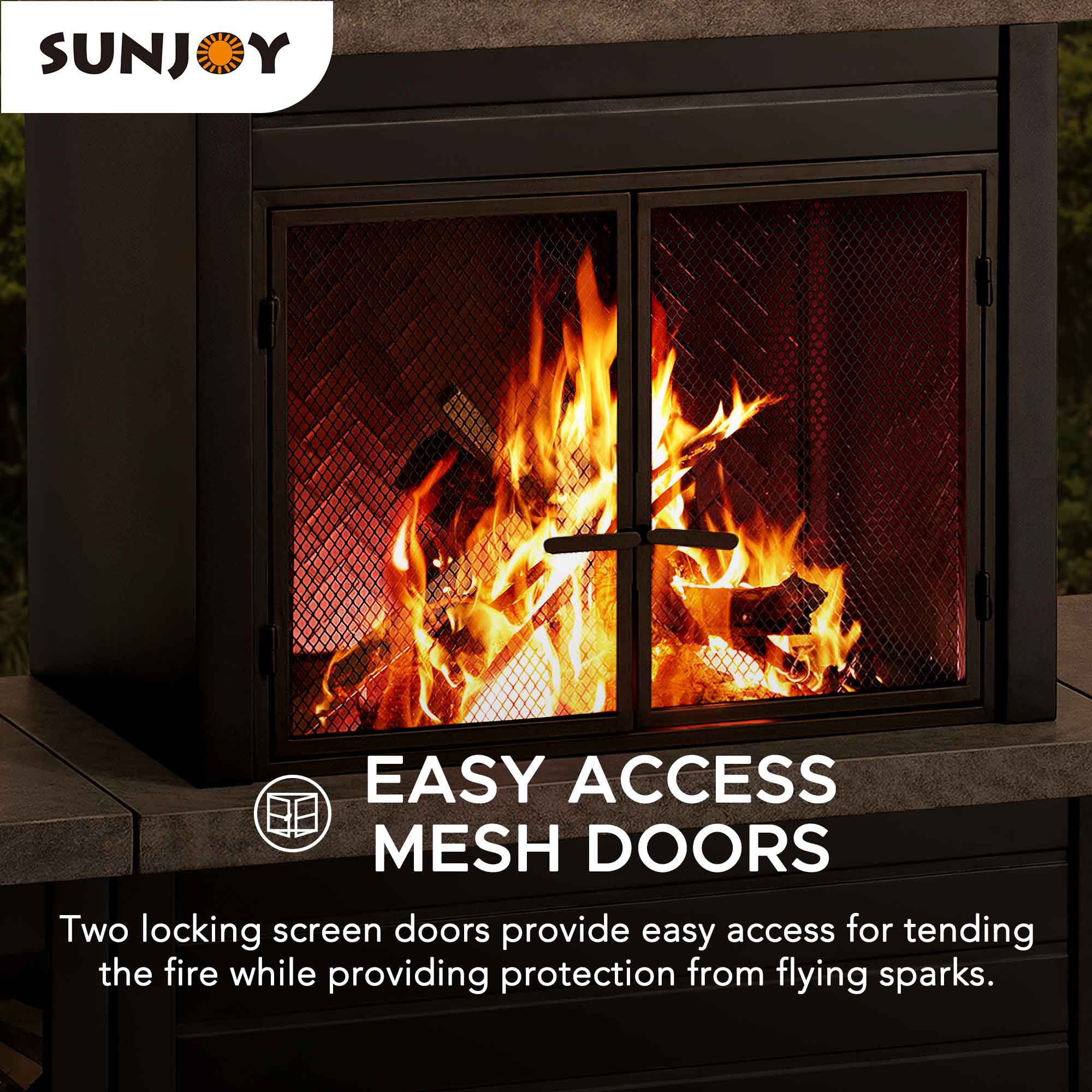 Sunjoy Cheminée Foyer à Bois Extérieur en Acier Noir Mat avec Conduit, Supports à Bûches, Outil de Foyer et Housse en PVC