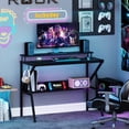 thumbnail image 2 of Costway Home Office Desk with Monitor Stand, Open Shelf & Metal Frame, Earphone Hook Black, 2 of 10