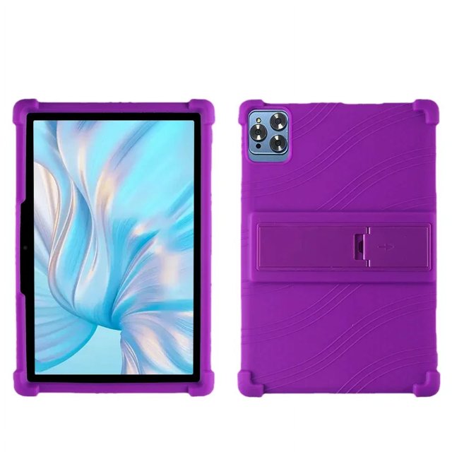 For DOOGEE First Tablet T10 10.1 Inch Tablet protective case in purple, featuring a thickened anti-falling and anti-collision silicone design. Shockproof and drop-resistant with a solid pattern and soft rubber material. Dimensions: 25cm length, 17cm width. Compatible with DOOGEE tablets, ideal as a tablet sleeve for added protection.