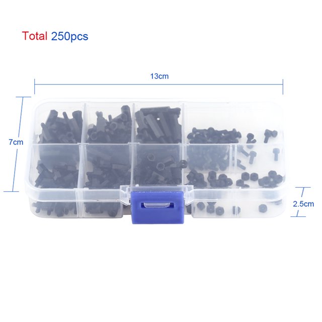 Entretoise Féminine, 250 Pcs Nylon M2 M3 Mâle Femme Colonne Hexagonale Entretoise Vis Écrou Assortiment Kit PCB