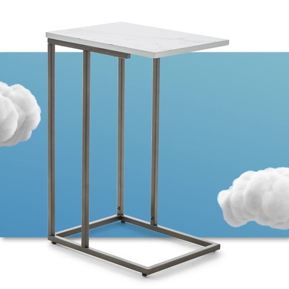 Serta Harton C , Plateau à Collations pour Télé et Ordinateur Portable, Table d'Appoint de Style Mi-Siècle Moderne pour Salon, à Glisser sous le Canapé Ou le Lit, Pattes en Métal, Hauteur de 23,6 Pouces, Imprimé Marbre Blanc