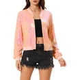 thumbnail image 1 of INSPIRE CHIC Women's Sequin Jacket Zipper Closure Hidden Pockets Bomber Jacket L Pink, 1 of 7