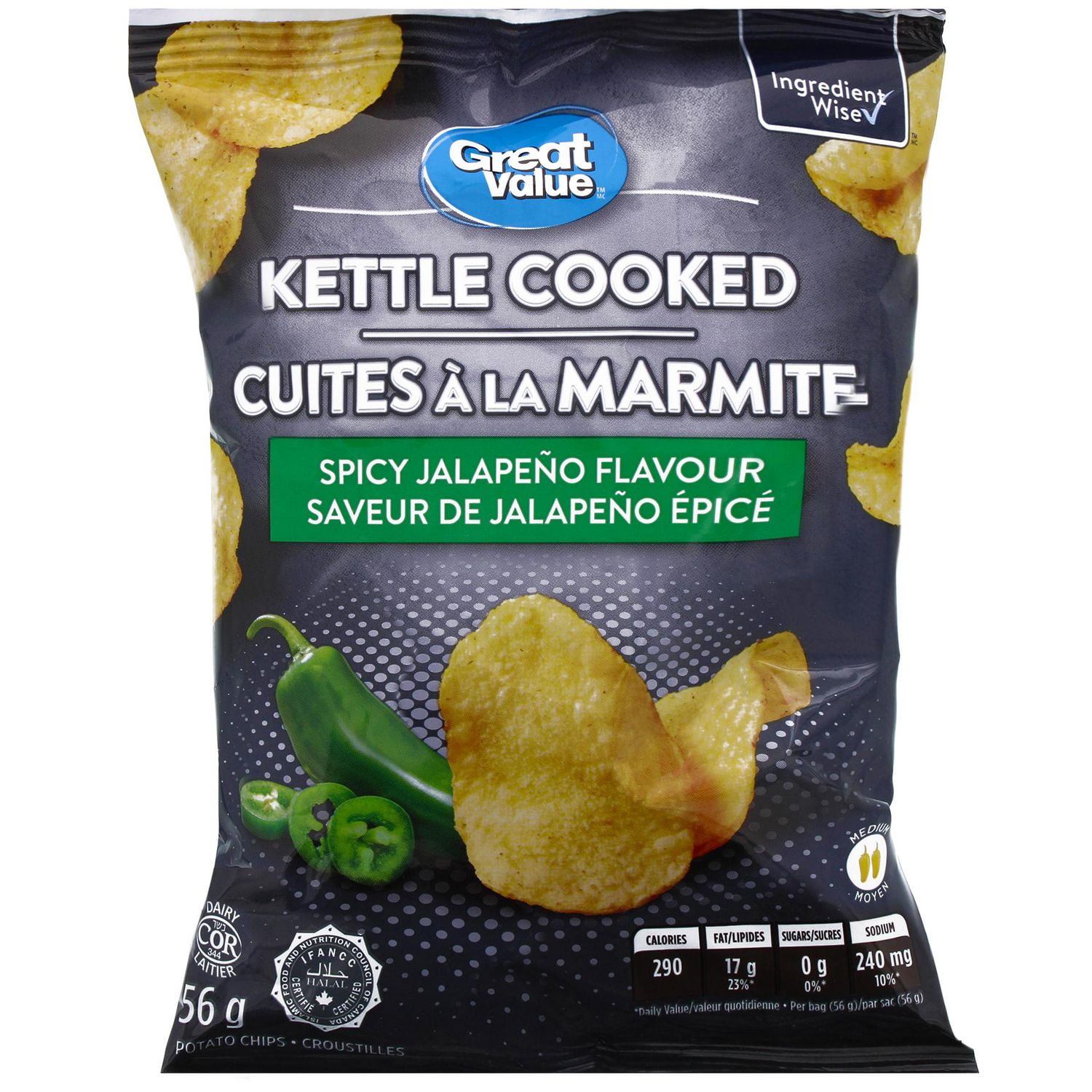 Croustilles saveur de jalapeño épicé cuites à la marmite Great Value