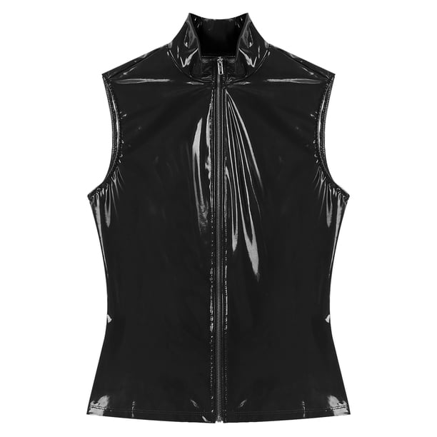 YiZYiF Womens PVC Leather Wet Look Sleeveless Shirt Vest Latex
