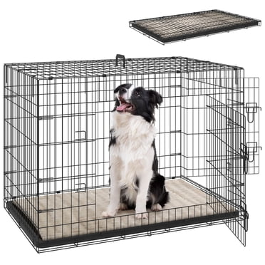 PawHut 41" Dog Crate, Folding Metal Dog Kennel with 2 Doors, Tray, Cushion