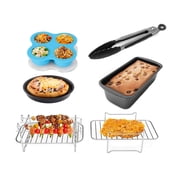 8-inch Non-Stick Air Fryer Accessory Set with Cake Baking Bucket, Pizza Cupcake Pan, Kebab Rack, and Food Clips for the Ninja Foodi DualZone DZ201/401 Dual Basket Air Fryer