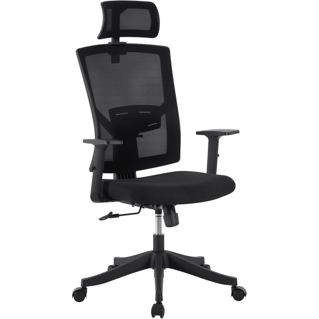 Twister.CK High Back Ergonomic Office Chair in black, featuring adjustable lumbar support, headrest, armrests, and height-adjustable rocking function. Designed with a breathable mesh back, padded seat, and swivel base with caster wheels. Suitable for home office use, gaming, or studying.