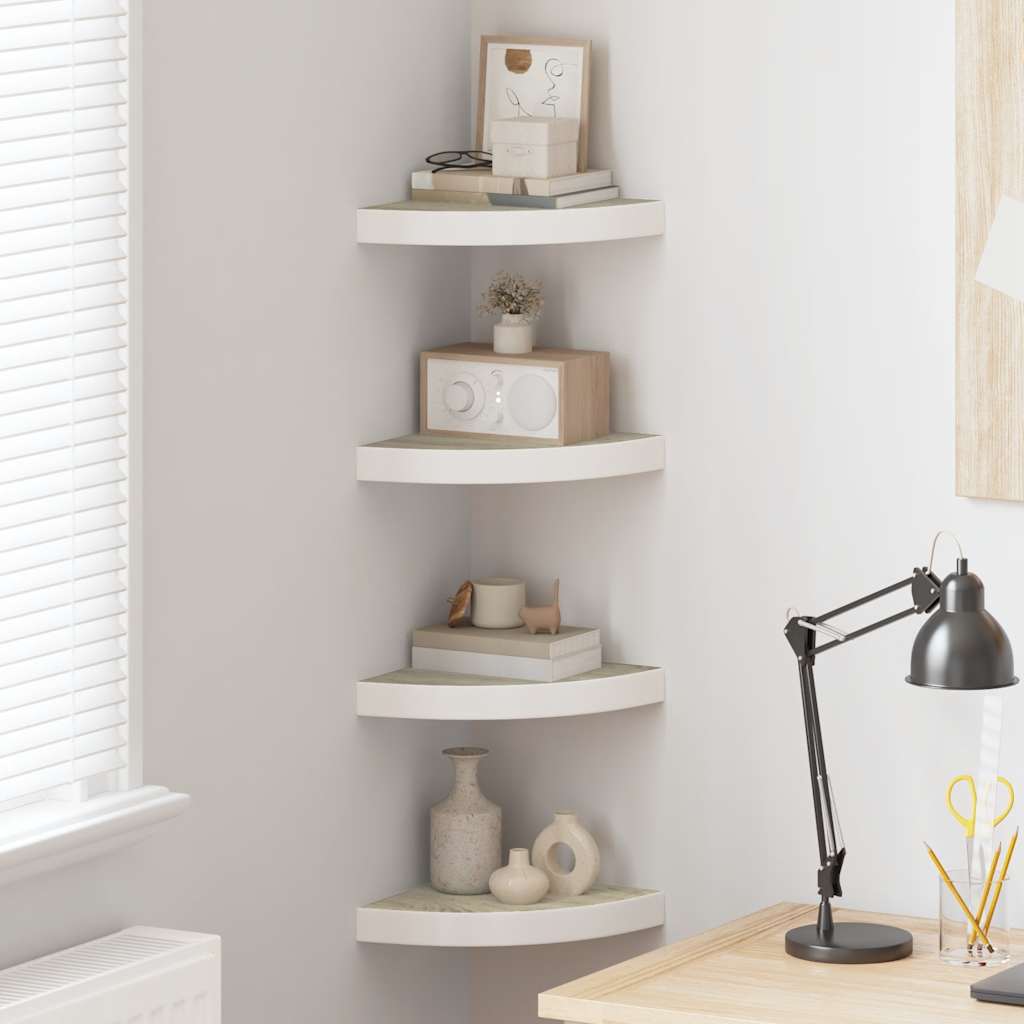 vidaXL Étagères d'Angle Murales 4 Pcs Chêne et Blanc 25x25x3,8 cm MDF