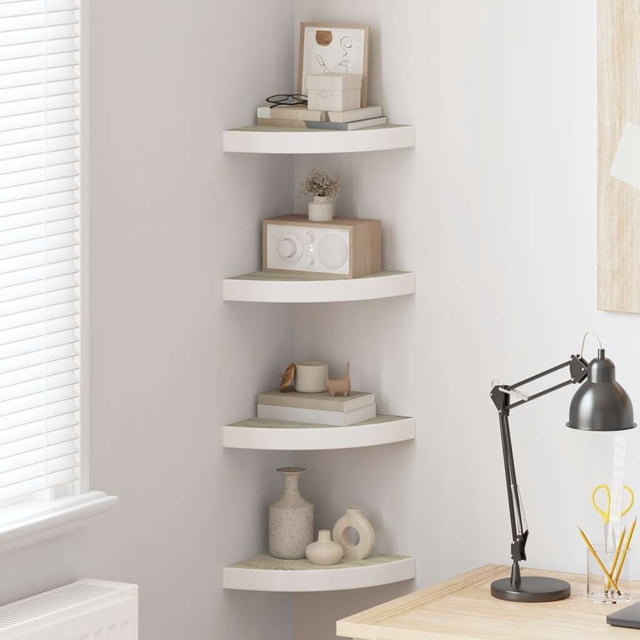 vidaXL Étagères d'Angle Murales 4 Pcs Chêne et Blanc 25x25x3,8 cm MDF