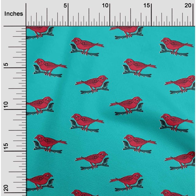 oneOone Viscose Chiffon Fabric Branch & Bird Block Printed Fabric 1 Yard 42 Inch Wide